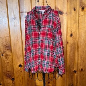 Victoria's Secret Red and Green Plaid Button-Down Shirt small pajama top cozy